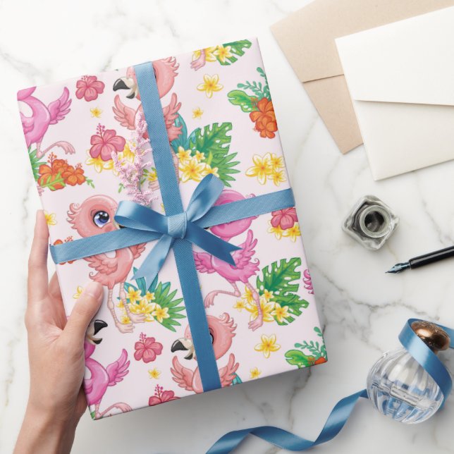 Papel De Presente Flamingos Bebês (Presentear)