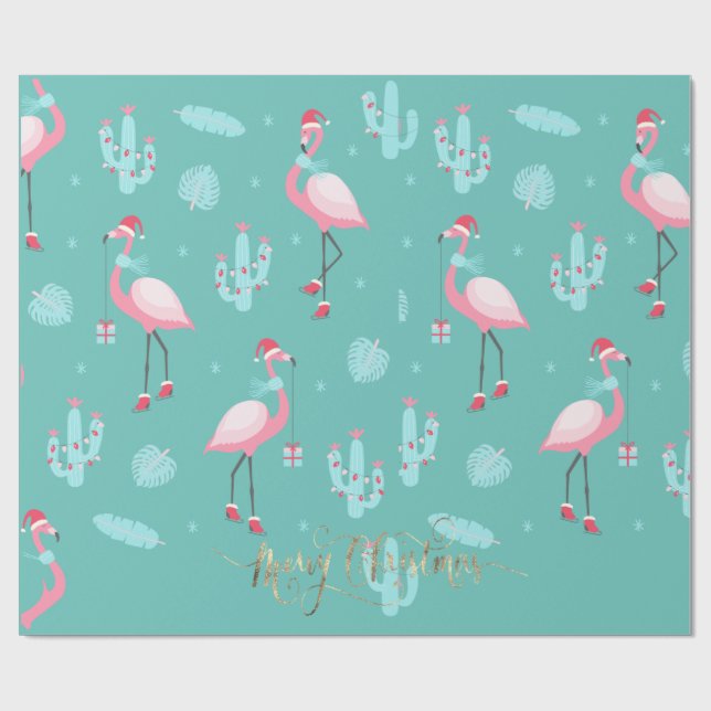 Papel De Presente Flamingos Chapéu de Papai Noel Presentes Flocos de (Aberto)