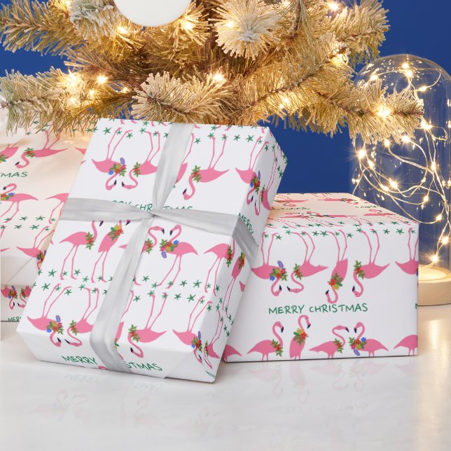 Papel De Presente Flamingos cor-de-rosa Feliz Padrão de Natal (Feriados)
