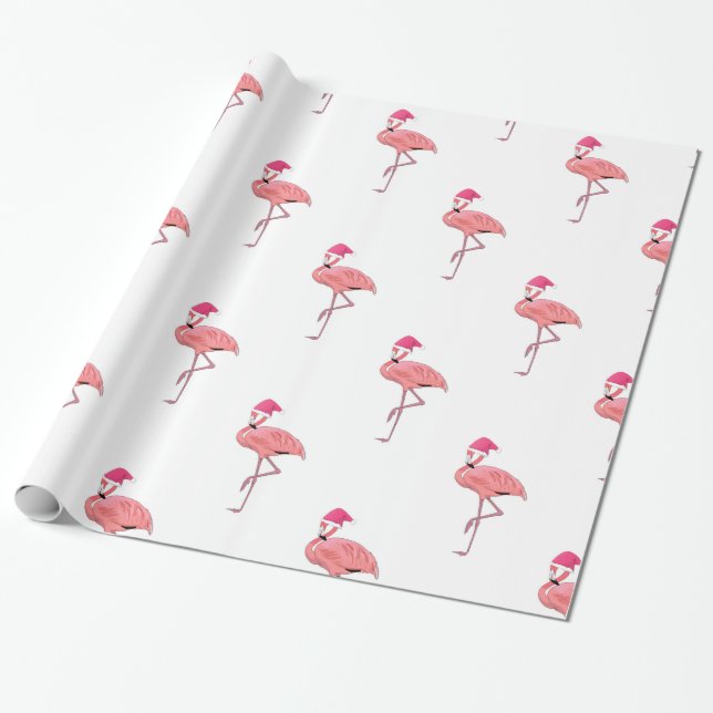 Papel De Presente Flamingos de Ajuda do Papai Noel Padrão (Desenrolado)