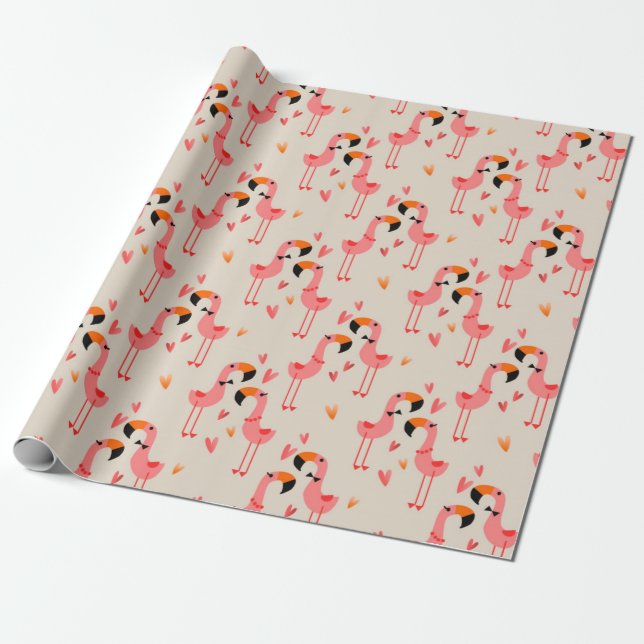 Papel De Presente Flamingos de Amor (Desenrolado)