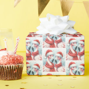 Papel De Presente Flamingos de Natal