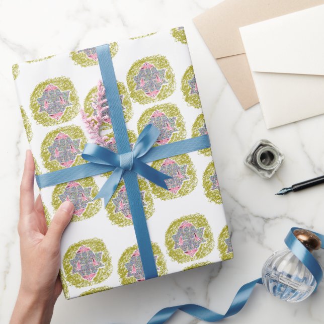 Papel De Presente Flamingos de praia Glam Pink Hanukkah (Presentear)