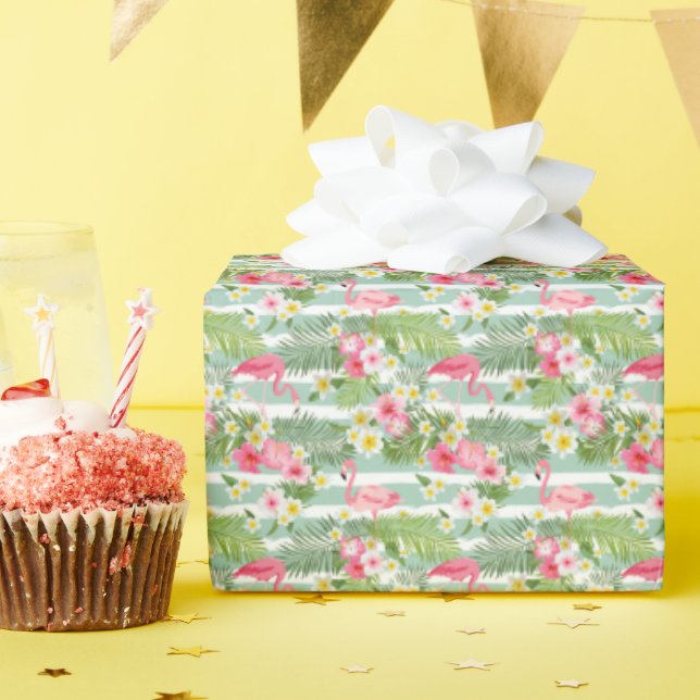 Papel De Presente Flamingos E Stripes (Festa de aniversário)