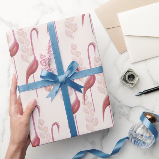 Papel De Presente Flamingos Elegantes, Dourados E Rosa (Presentear)