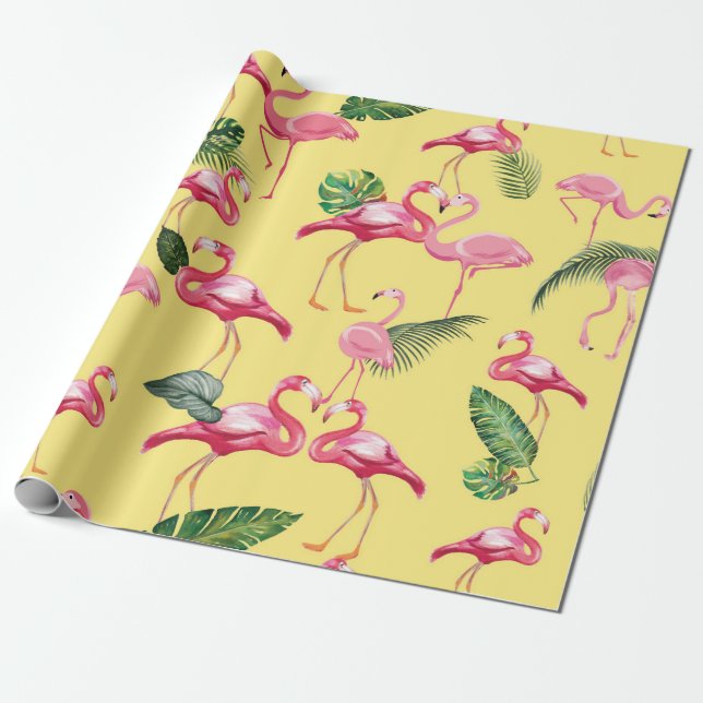 Papel De Presente Flamingos Love Patterno 3 (Desenrolado)