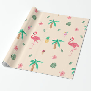 Papel De Presente Flamingos no verão