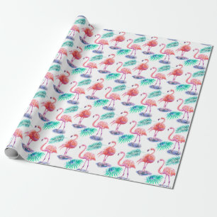 Papel De Presente Flamingos Tropicais: Orquídeas Aquarela Sem Olho.