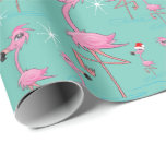 Papel De Presente Flamingos Wraps Paper na Flórida Christmas<br><div class="desc">Refletores de Starbursts e Flamingos Rosa,  alguns com Santa Hats,  um Natal retrô da Flórida - papel de embrulho de Natal -</div>