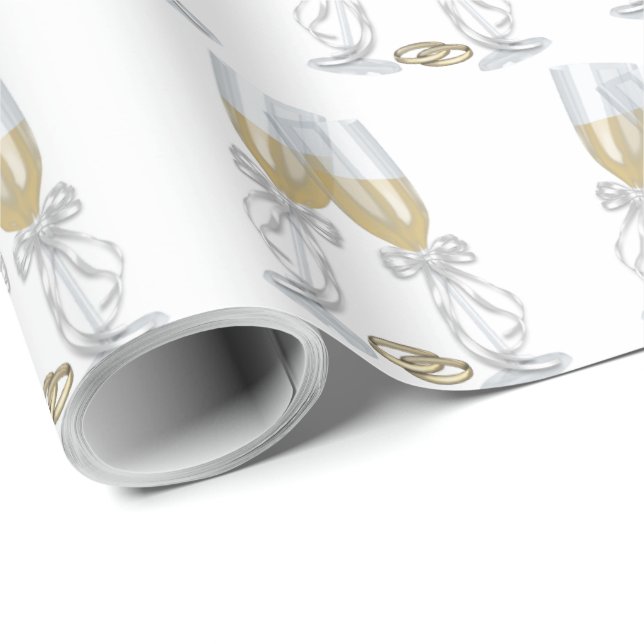 Papel De Presente Flautas de champanhe com anéis de casamento (Ponta do rolo)