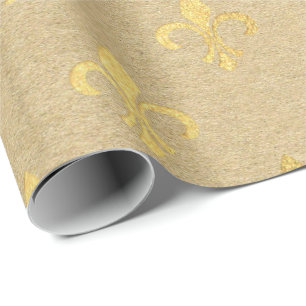 Papel De Presente Fleur de Lis Kraft Dourado Natural Real Minimal