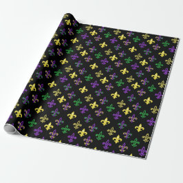 Papel De Presente Fleur de Lis Miçangas - Papel de enrolamento preto