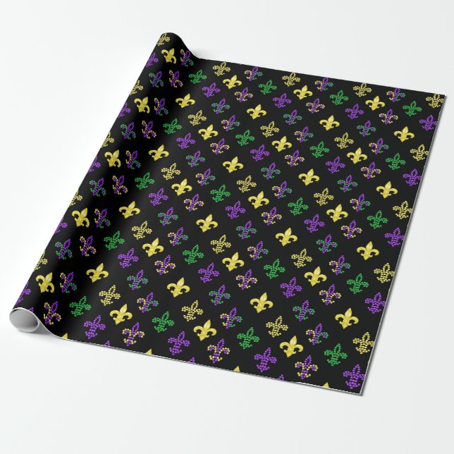 Papel De Presente Fleur de Lis Miçangas - Papel de enrolamento preto (Desenrolado)