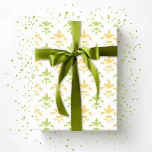 Papel De Presente Fleur de Lis Pinturesco em Palma e Amarelo