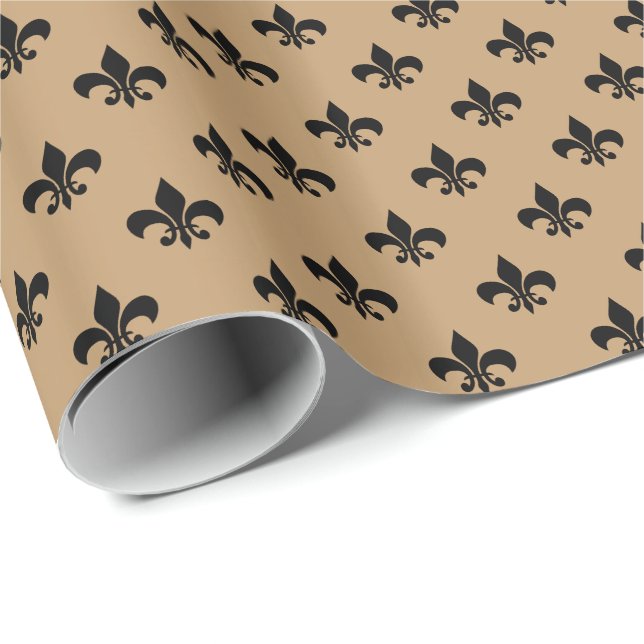 Papel De Presente Fleur-de-lis Preta em Marrom Camelo (Ponta do rolo)