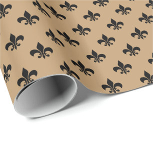 Papel De Presente Fleur-de-lis Preto no Camel Brown