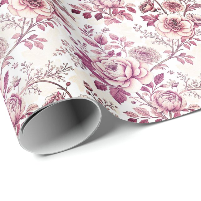 Papel De Presente fleurs roses et rouge foncé (Ponta do rolo)