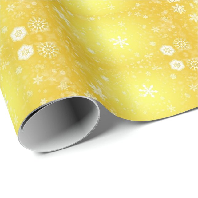Papel De Presente Floco de Neve Amarelo legal e magnífico Natal (Ponta do rolo)