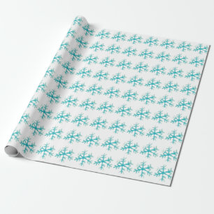 Papel De Presente Floco de Neve Aquarela Azul de Inverno
