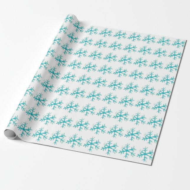 Papel De Presente Floco de Neve Aquarela Azul de Inverno (Desenrolado)