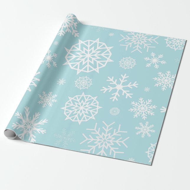 Papel De Presente Floco de neve azul Floco de inverno Natal branco (Desenrolado)