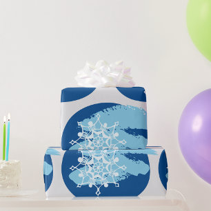 Papel De Presente Floco de Neve Azul Gelado Círculo Abstrato de Inve