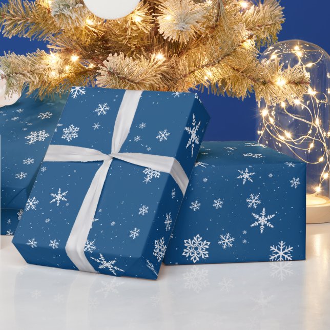 Papel De Presente Floco de Neve Azul Inverno Natal Feriados (Feriados)