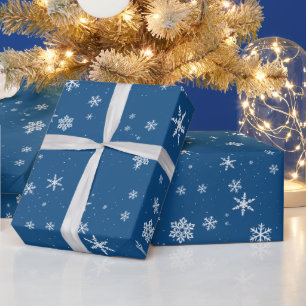 Papel De Presente Floco de Neve Azul Natal Inverno Férias de Natal