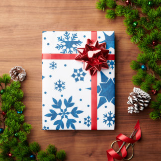 Papel de Presente Floco de Neve Azul para Presente
