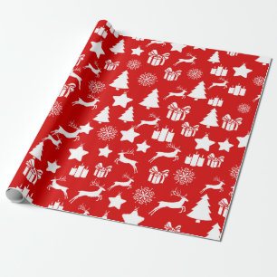 Papel De Presente Floco de neve branco de Natal em bakcgrou vermelho