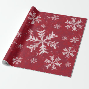 Papel De Presente Floco de neve branco de Natal Vermelho Russo