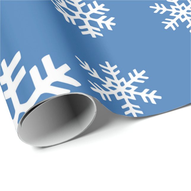 Papel De Presente Floco de neve branco e azul de Natal (Ponta do rolo)