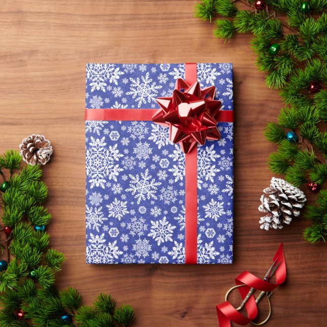 Papel De Presente Floco de Neve Branco Elegante (Meia-Noite) (Presente de Natal)