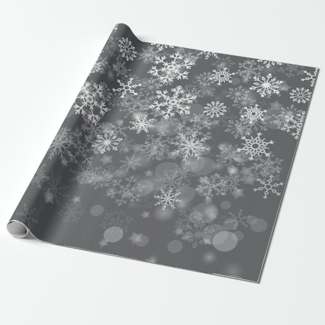 Papel De Presente Floco de neve branco preto inverno (Desenrolado)