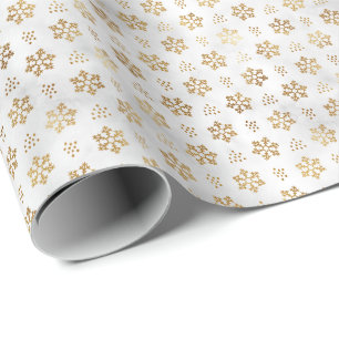 Papel De Presente Floco de Neve Clássico Dourado na Neve Natal Féria