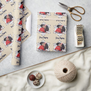 Papel De Presente Floco de Neve de Natal Foto Personalizada Feliz Na