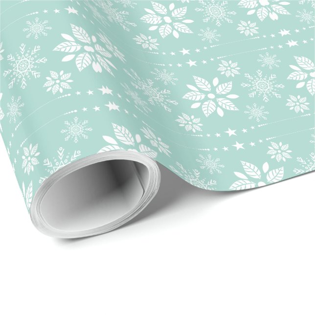 Papel De Presente Floco de Neve de Natal Teal Green e White Abstrato (Ponta do rolo)