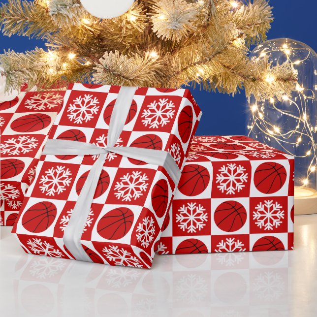 Papel De Presente Floco de neve de Natal Vermelho e Branco (Feriados)