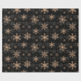 Papel De Presente Floco de Neve de Natal Xadrez Carvão Dourado TMF26