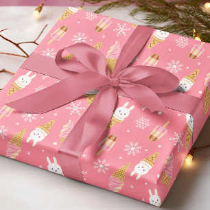 Papel De Presente Floco de Neve de Sorvete Rosa Padrão de Natal