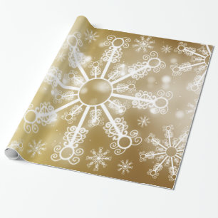 Papel De Presente Floco de neve Dourado