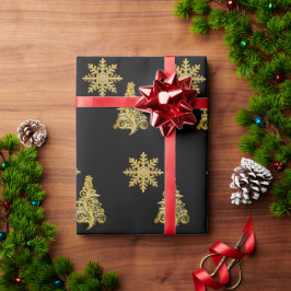 Papel De Presente Floco de Neve Dourado de Árvore de Natal elegante