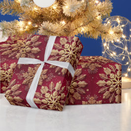 Papel De Presente Floco de Neve Dourado de Natal Festivo