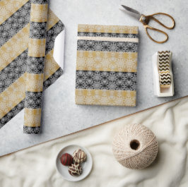 Papel De Presente Floco de neve Dourado e preto Natal