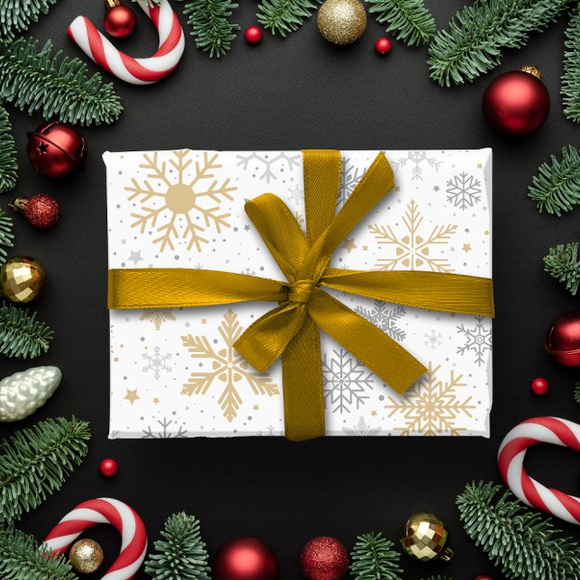 Papel De Presente Floco de neve e círculo Natal (Snowflake and circle Christmas Wrapping Paper)