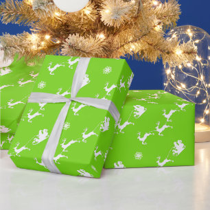 Papel De Presente Floco de neve e Papais noeis com Verde Flourescent