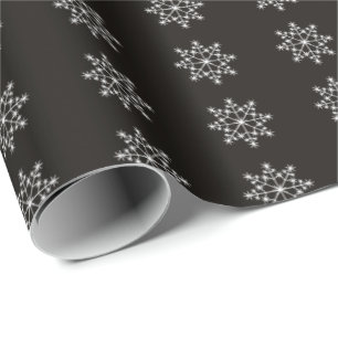 Papel De Presente Floco de neve Feriado Design Negro Natal Branco