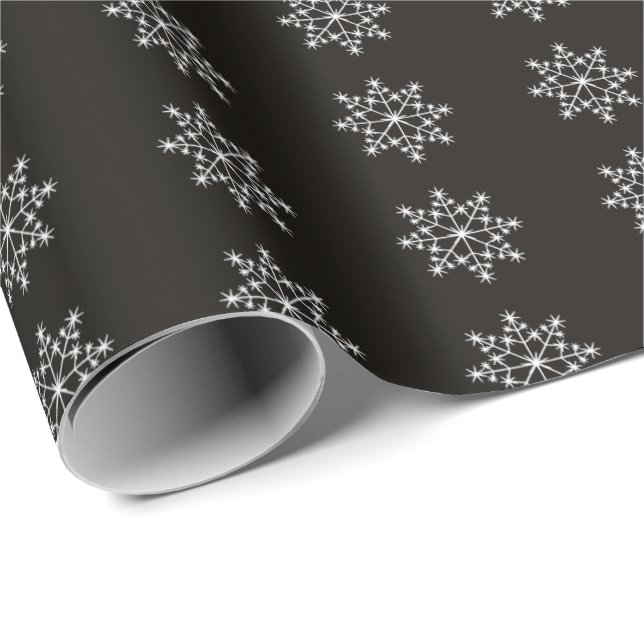 Papel De Presente Floco de neve Feriado Design Negro Natal Branco (Ponta do rolo)