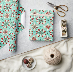 Papel De Presente Floco de Neve Geométrico Padrão de Natal Kaleidosc