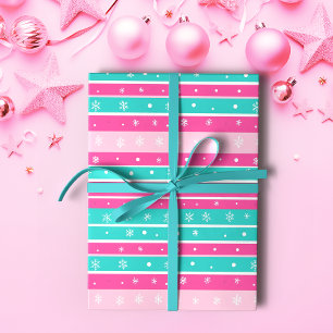 Papel De Presente Floco de neve horizontal, cor-de-rosa e ponto